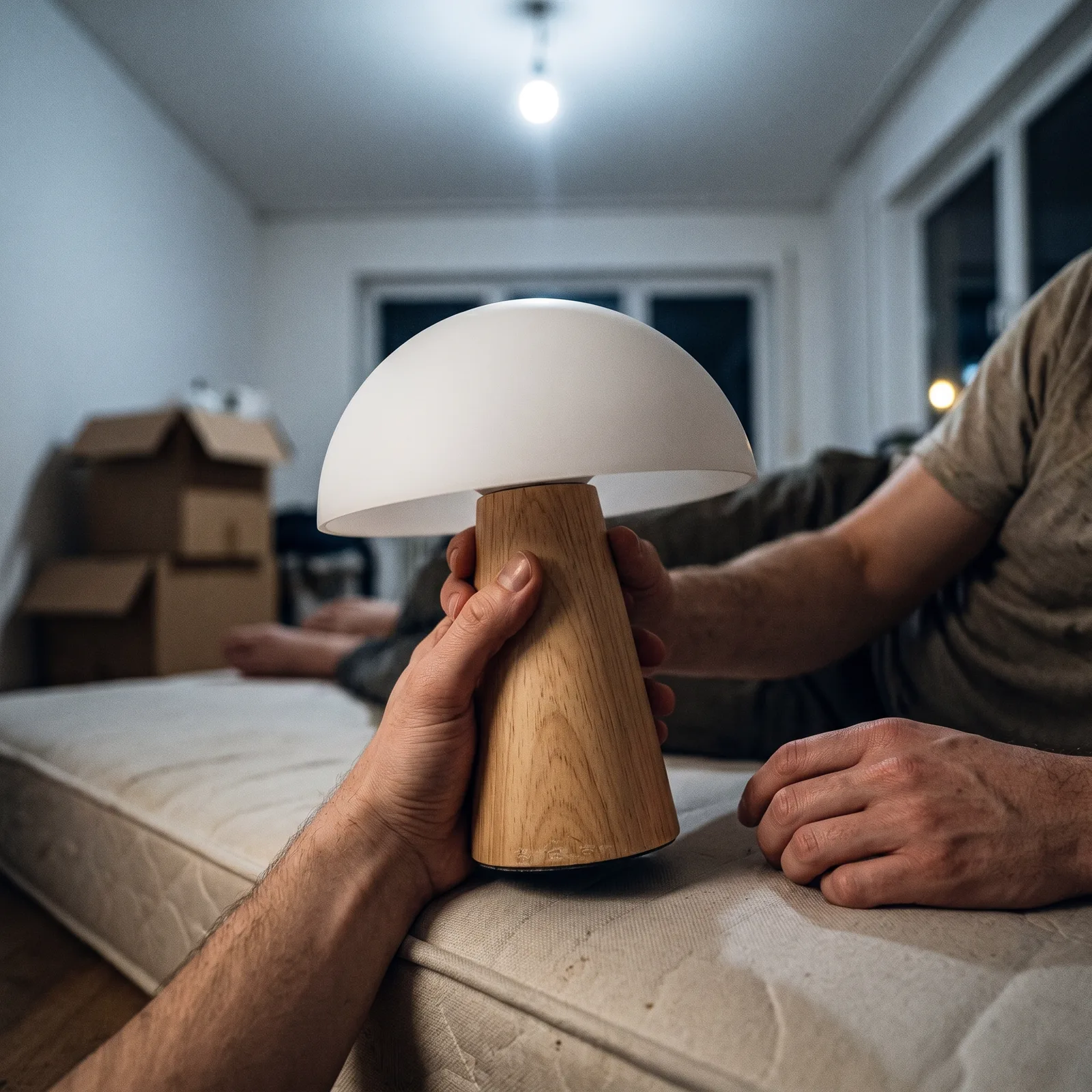 The lamp up close — a warm, low-glare glow