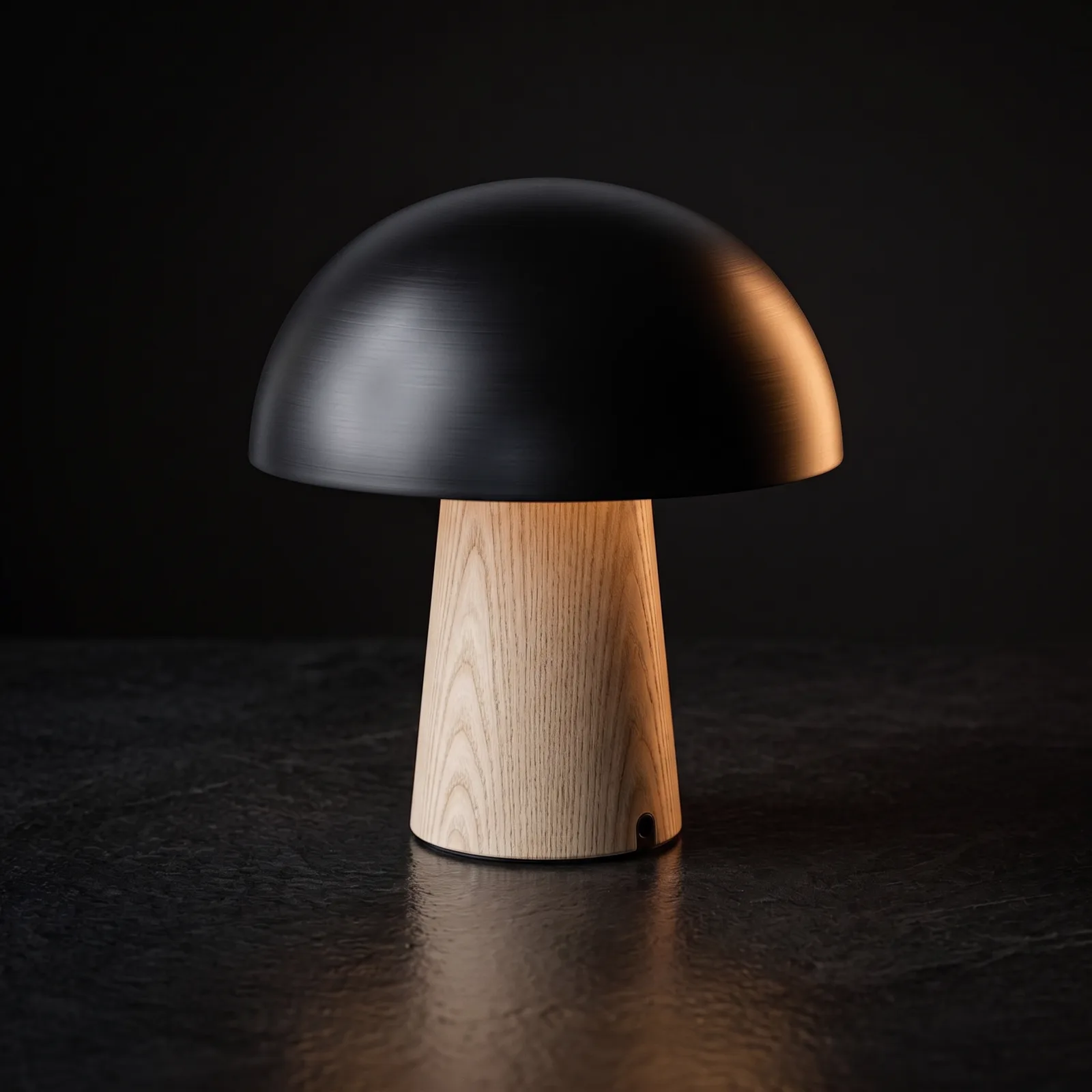Modern Minimalist Mushroom Table Lamp — the mushroom table lamp, lit warm